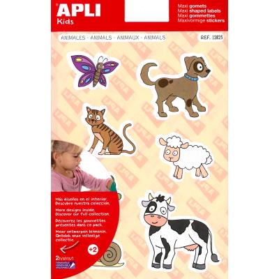 Apli Gomets Tematicos Animales xL - 28 Gomets en 2 Hojas A4 - Desarrollados con Educadores - Adhesivo Removible - Tamaño xL sin Borde - Adhesivo Base Agua - Libre de Disolventes - Coloridos