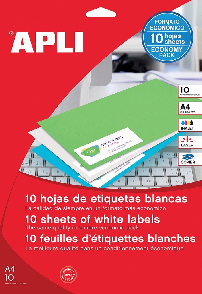 Apli Etiquetas Blancas Permanentes 70.0 x 25.4mm 10 Hojas