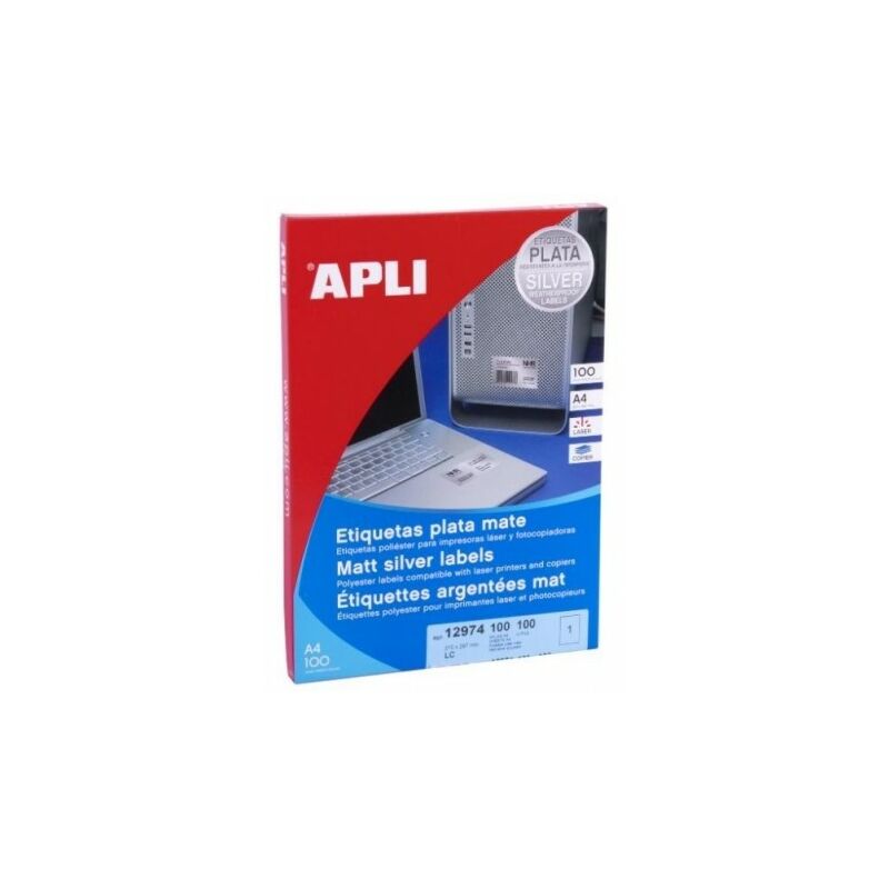 Apli Etiquetas Metalizadas Plata 210.0 x 297.0mm 100 Hojas