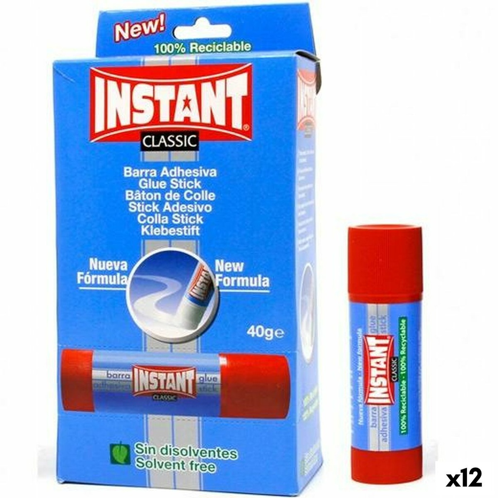 Instant Classic Barra de Pegamento 40grs - Apto para Uso Infantil y/o Domestico - Lavable - Sin Disolventes