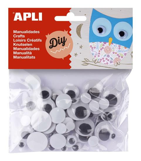 Apli Pack de 75 Ojos Moviles Redondos - Medidas Surtidas Ø 8 mm, Ø 10 mm, Ø 16 mm y Ø 20 mm - Color Negro