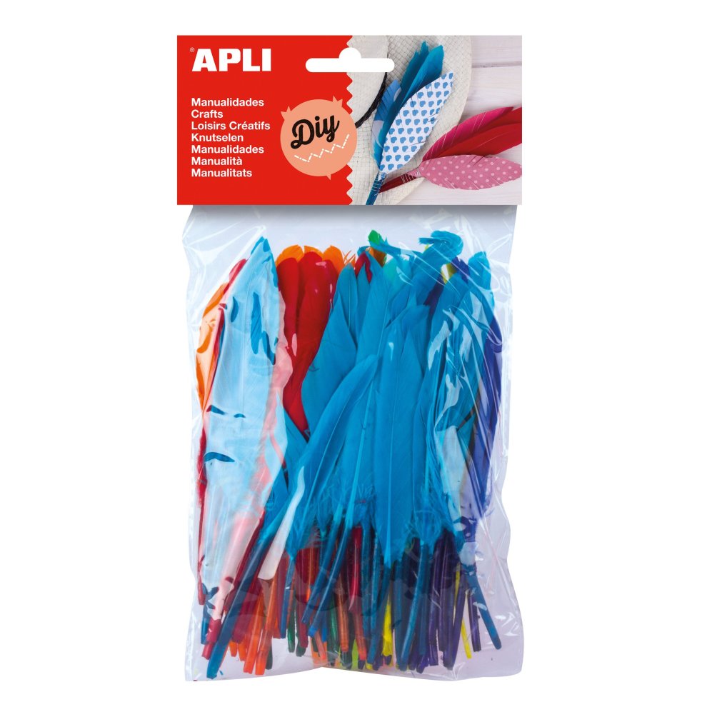 Apli Pack de 100 Plumas de Indio - Medidas entre 9 cm y 14 cm - Colores Surtidos