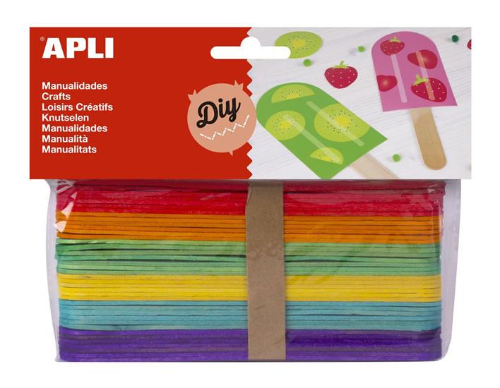 Apli Pack de 40 Palos Polo Jumbo de Madera Natural 150 x 18 mm - Colores Surtidos