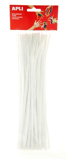 Apli Limpiapipas para Manualidades Blancos - Flexibles - Suaves - Tupidos - Facil Manipulacion - Estimula Imaginacion y Creatividad - Desarrolla Psicomotricidad Fina - Color Blanco