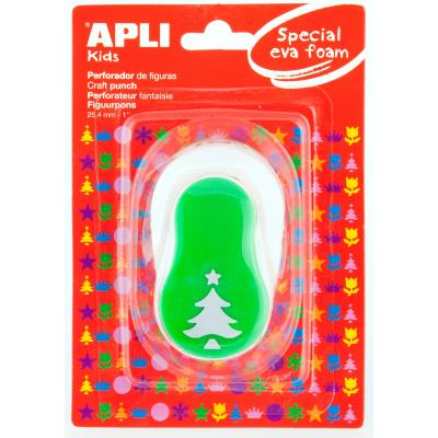Apli Perforadora Árbol Navidad - Figura 25.4mm - Perfora Papel, Carton, Cartulina y Goma Eva de Hasta 2mm - Deposito de Restos - Doble Uso para Decoracion - Color Verde