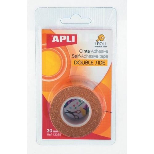 Apli Cinta Adhesiva Doble Cara 30mm x 10m - Facil de Cortar y Aplicar - Adhesion Fuerte y Duradera - Transparente