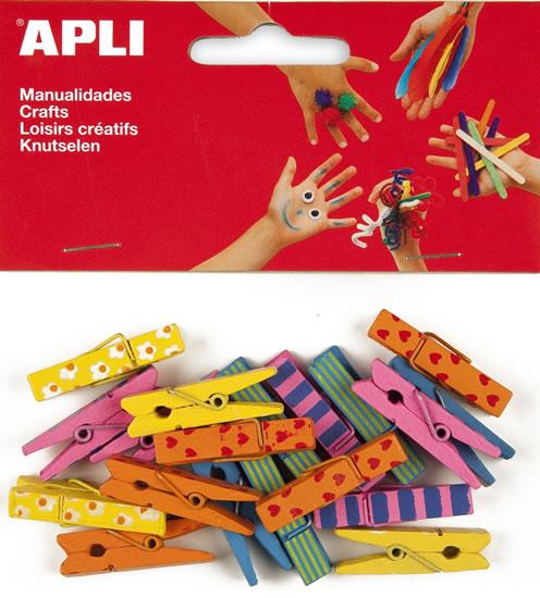 Apli Mini Pinzas de Madera - Estampados Surtidos - Ideal para Decorar y Sujetar Tarjetas, Fotos, Regalos y Mas - Colores Surtidos