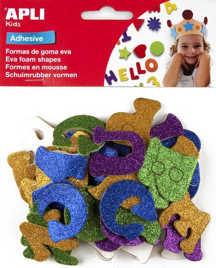 Apli Formas Goma Eva Adhesivas Letras Purpurina Metalizada 52 U - Decoracion con Brillo - Faciles de Pegar - Variedad de Formas y Letras