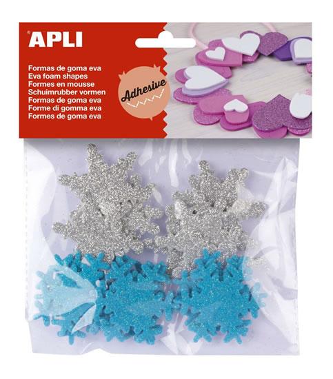 Apli Formas Goma Eva Adhesivas Copo de Nieve Purpurina 22 U - Decoracion Navideña - Faciles de Pegar - Brillantes y Llamativas