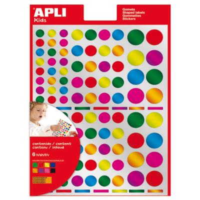 Apli Pack de 624 Gomets Redondos - Adhesivo Removible - Acabado Metalizado - Ideales para Escuelas Infantiles - Desarrollo de Habilidades y Creatividad - Colores y Tamaños Surtidos