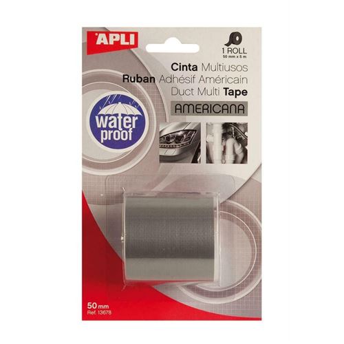 Apli Cinta Americana Multiusos 50mm x 5m - Resistente al Agua y a la Intemperie - Adhesivo Fuerte y Duradero - Color Gris
