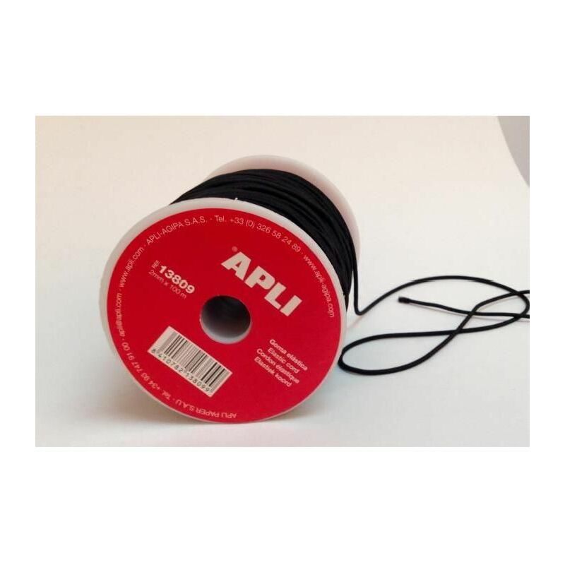 Apli Bobina de Cuerda Elastica - Duradera - Flexible - Facil de Cortar y Atar - Ideal para Manualidades - Color Negro