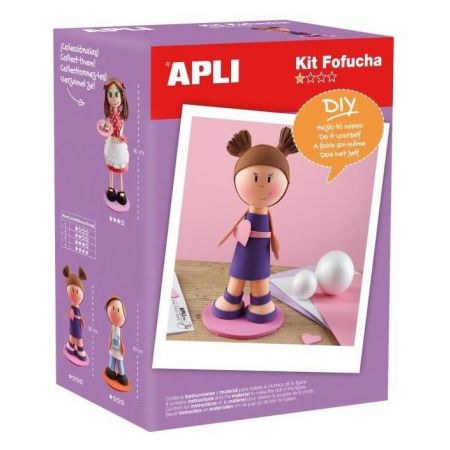 Apli Kit de Manualidades Fofucha Niña - Incluye Todo el Material - Patrones e Instrucciones Visuales - Ideal para Principiantes - Actividad Guiada
