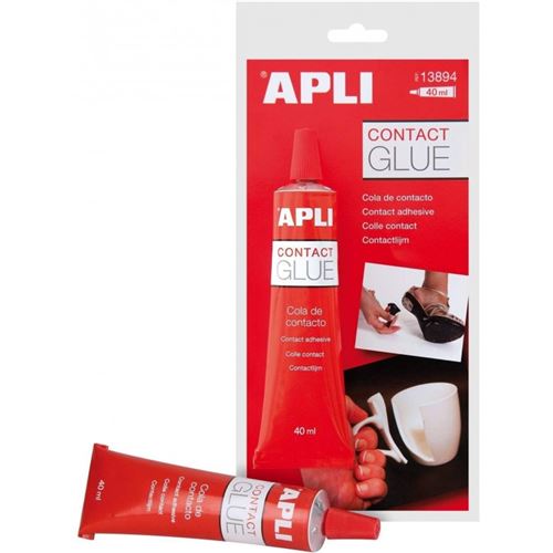 Apli Tubo de Pegamento Contacto 40ml - Secado Rapido - Resistente al Agua y al Calor - Transparente