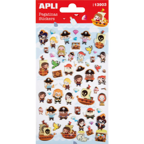 Apli Bolsa de Pegatinas de Piratas - Acabado Epoxy - Adhesivo Permanente - Ideal para Scrapbooking y Decoracion - Fomenta Creatividad y Psicomotricidad Infantil