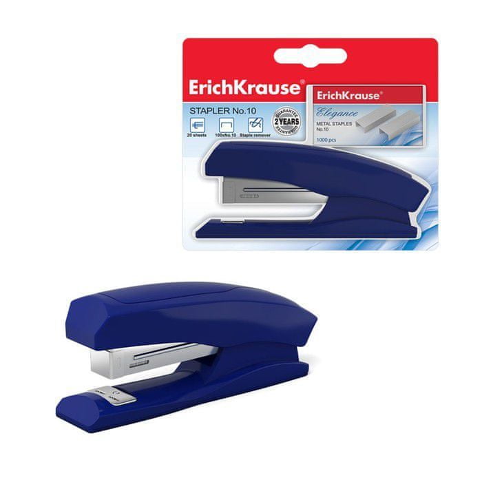 Erichkrause Elegance Classic Grapadora de Sobremesa - Grapa hasta 20 Hojas - Incluye Grapas Nº10 - Resistente a los Golpes - Mecanismo de Acero - Colores Surtidos Aleatorios