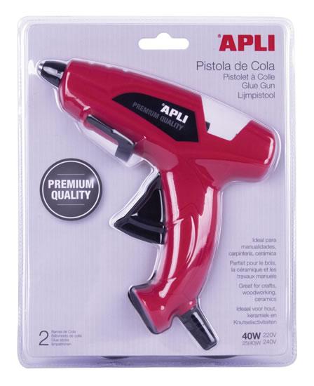 Apli Pistola de Cola Termofusible 40W para Barras de Ø11mm - Incluye 2 Barras de Cola de Ø11mm x 10cm - Color Rojo