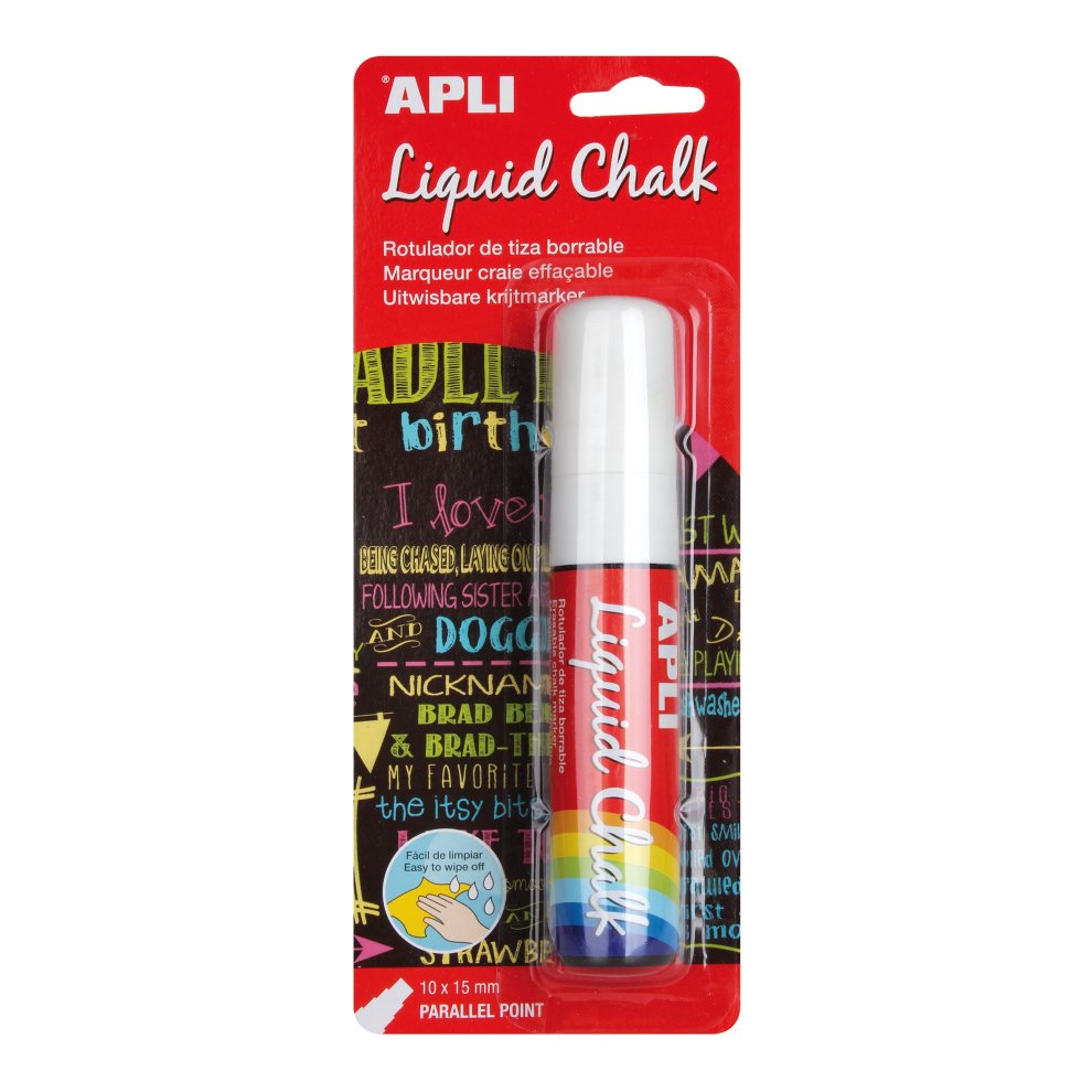 Apli Rotulador de Tiza Liquida Paralelo 10x15mm Blanco - Facil de Borrar con Paño Humedo - Secado Rapido y Uso Sencillo