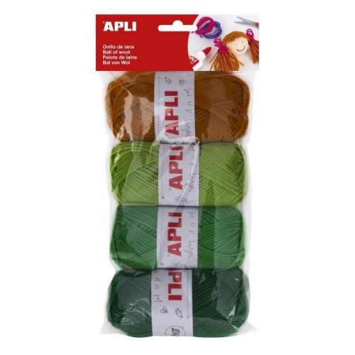 Apli Pack de 4 Ovillos de Lana Acrilica - Tonos Verdes Combinables - Flexibles y Resistentes - Lavables a Maquina - Ideal para Manualidades y Tejido - Colores Surtidos