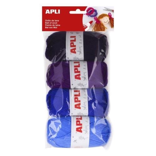 Apli Pack de 4 Ovillos de Lana Acrilica - Tonos Azules Combinables - Flexibles y Resistentes - Lavables a Maquina - Ideales para Manualidades y Tejido - Colores Surtidos