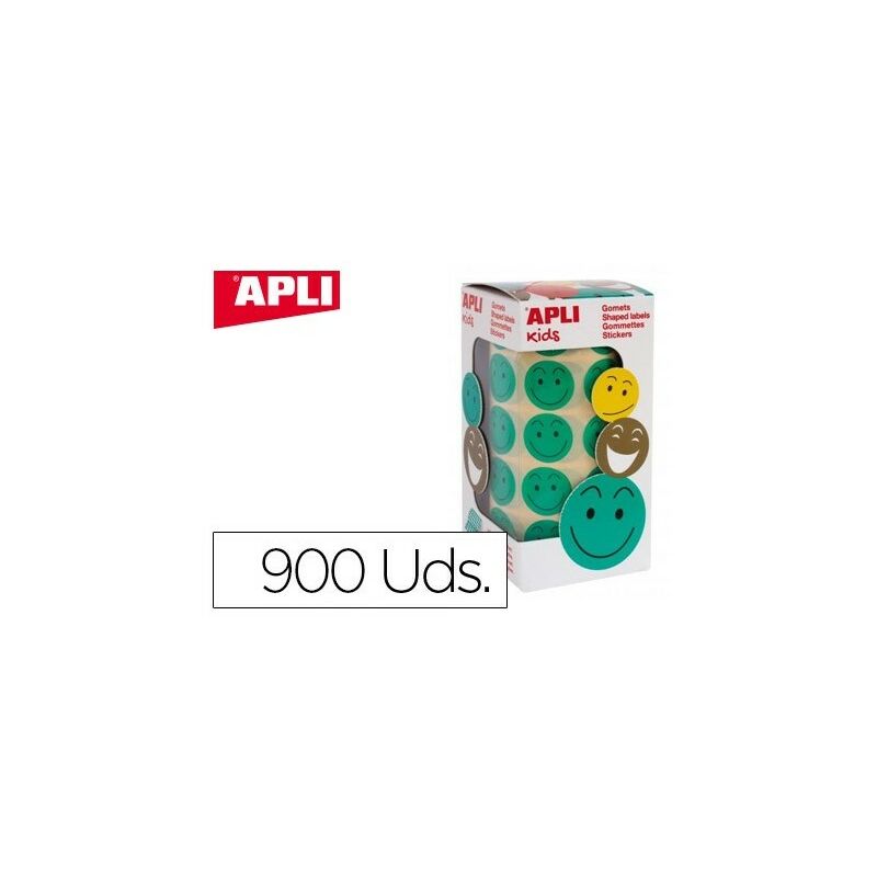 Apli Gomets Cara Feliz Verdes Ø 20mm - Adhesivo Removible - 900 Gomets por Rollo - Ideal para Motivar y Premiar a los Niños