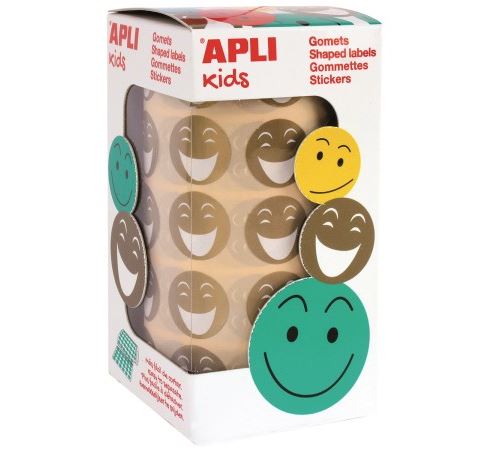 Apli Gomets Cara Feliz Dorados - Ø 20mm - Adhesivo Removible - 900 Unidades por Rollo