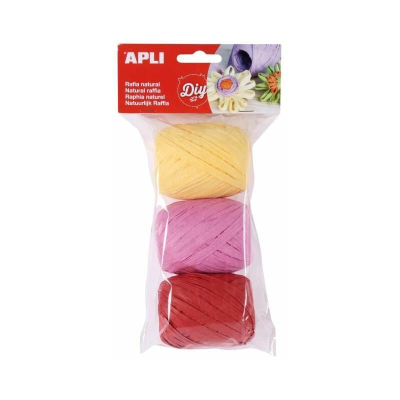 Apli Pack de 3 Ovillos de Rafia Natural Tonos Candy - Ideal para Manualidades y Decoraciones - Colores Surtidos