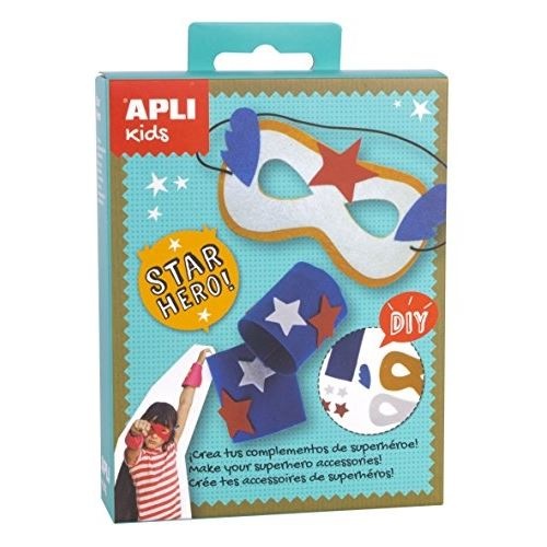 Apli Mini Kit de Manualidades - Mascara y Puños de Superheroe - Incluye 15 Piezas y Cuerda Elastica - Reduce Estres - Aumenta Autoestima - Mejora Memoria - Desarrolla Coordinacion