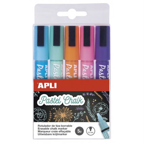 Apli Rotuladores de Tiza Liquida - Punta Redonda de 5.5mm - Colores Tierra Pastel - Ideal para Pizarras y Superficies No Porosas - Facil de Borrar - Secado Rapido y Uso Sencillo - Base Agua Libre de Toxicos
