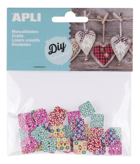 Apli Botones Cuadrados de Madera - Estampados Variados - Bolsa con 35 Unidades - Ideales para Costura, Artesania y Scrapbooking - Colores Surtidos