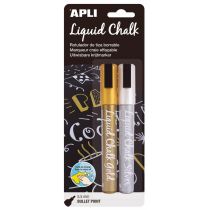 Apli Rotulador de Tiza Liquida Metalizado - Punta Redonda de 5.5mm - Ideal para Pizarras, Plastico, Ventanas, Ceramica, Vinilos, Metal, Etc, - Facil de Borrar - Secado Rapido - Uso Sencillo