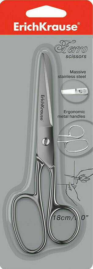 Erichkrause Ferro Tijera Metalica 18cm - Fabricadas en Acero de Alta Calidad - Cuchillas Engrosadas - Color Plateado