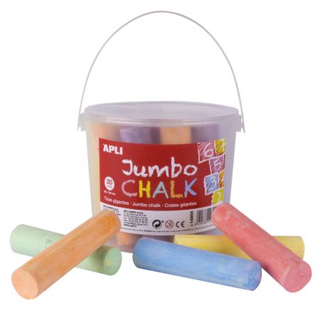 Apli Pack de 20 Tizas Jumbo Ø 25 x 105 mm - Aptas para Uso Escolar - Colores Surtidos