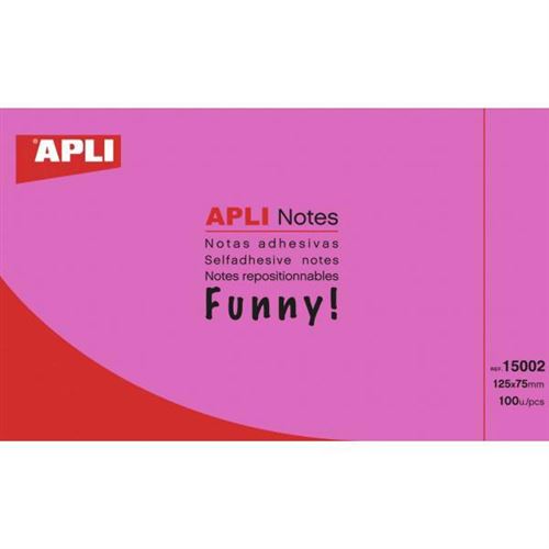Apli Notas Adhesivas Funny 125x75mm - Bloc de 100 Hojas - Adhesivo de Calidad - Facil de Despegar - Rosa Fluorescente
