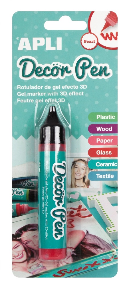 Apli Rotulador de Gel 3D con Acabado Perlado - 25ml - Ideal para Decorar Plastico, Madera, Papel, Cristal, Ceramica o Textil - Personalizacion Facil y Espectacular - Color Rojo