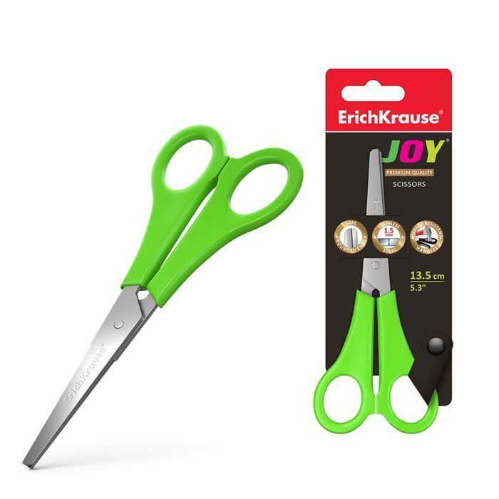 Erichkrause Joy Tijeras con Cuchillas de Acero Inoxidable 13.5cm - Extremos Redondeados - Resistente a la Corrosion - Mangos de Plastico Resistente - Colores Surtidos Aleatorios