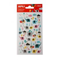 Apli Bolsa de Pegatinas de Elefantes - Acabado Epoxy - Adhesivo Permanente - Ideal para Scrapbooking y Decoracion - Fomenta Creatividad y Psicomotricidad Infantil