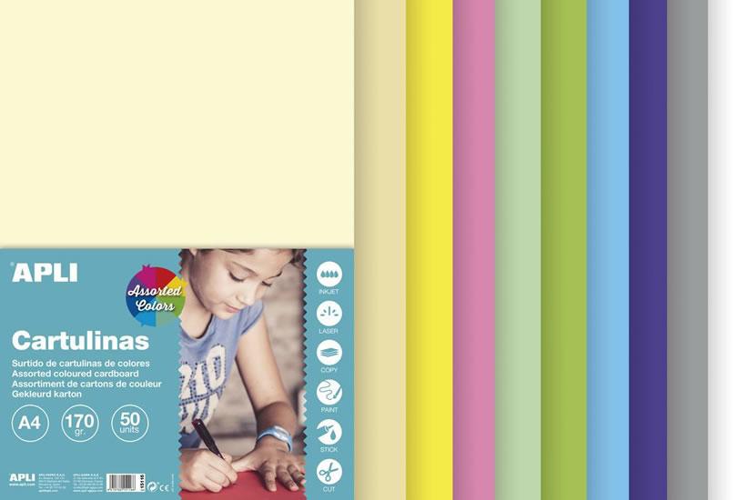 Apli Cartulinas Surtido Pastel A4 170g 50 Hojas