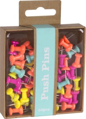 Apli Caja de 50 Chinchetas Push Pins Fluor Collection - Caja de Carton Kraft con Eurohole - Color Amarillo Fluorescente