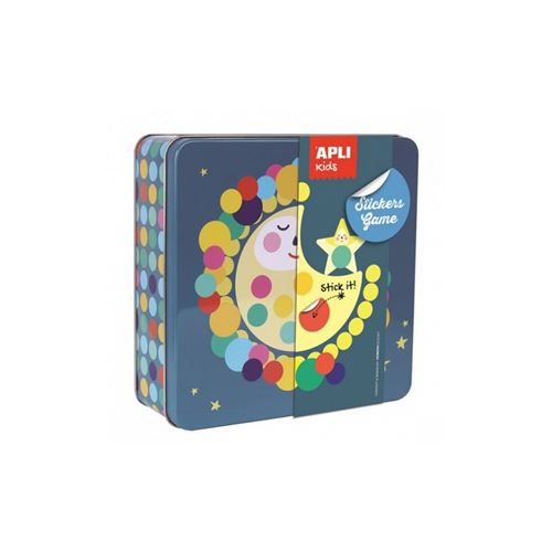 Apli Juegos de Gomets Luna - Incluye 16 Laminas y 12 Hojas de Gomets Removibles - Alto Valor Didactico - Caja Metalica con Diseño Exclusivo - Recomendado para Niños a Partir de 3 Años