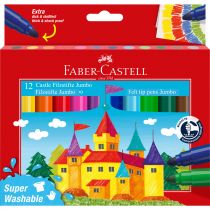 Faber-Castell Jumbo Pack de 12 Rotuladores Punta Gruesa - Tinta con Base de Agua Lavable - Colores Surtidos