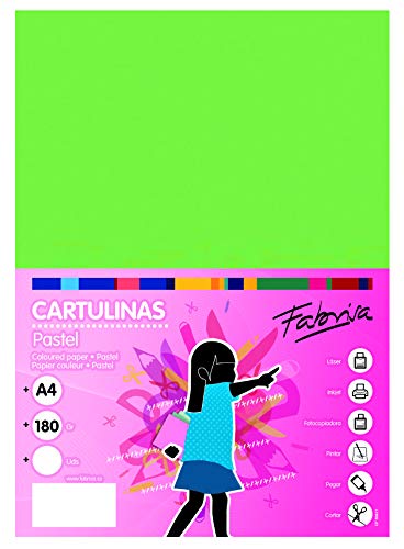 Fabrisa Pack de 50 Cartulinas 180 g/m² - Tamaño A4 - Color Verde