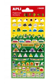 Apli Bolsa de Pegatinas de Camping - Acabado Mate - Adhesivo Permanente - Ideal para Scrapbooking y Decoracion - Fomenta Creatividad y Psicomotricidad Infantil
