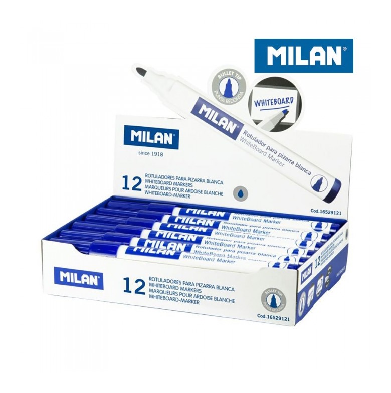 Milan Rotuladores para Pizarra Blanca con Punta Redonda - Punta 4.7 mm - Tinta a Base de Alcohol - Borrable en Seco - Color Azul