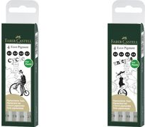 Faber-Castell Ecco Pigment Pack de 4 Rotuladores Calibrados 0.2, 0.4, 0.6, 0.8mm - Punta Engastada en Metal - Tinta Pigmentada Resistente al Agua y a la Luz - Color Negro