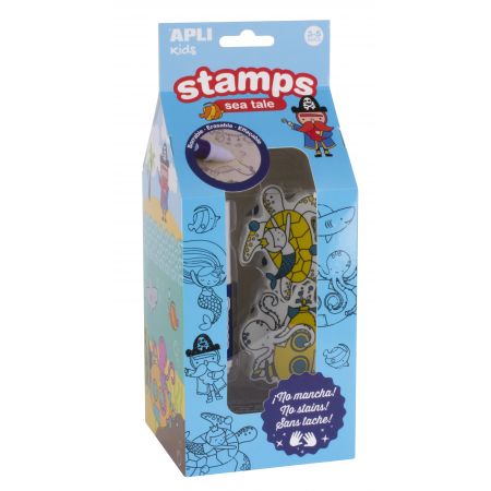 Apli Set de Sellos Sea Tale Kids - Tinta Borrable - Tematica Marina - Incluye Rotulador Borrador - Tinta No Toxica y Lavable - Fomenta Creatividad y Habilidades Manuales