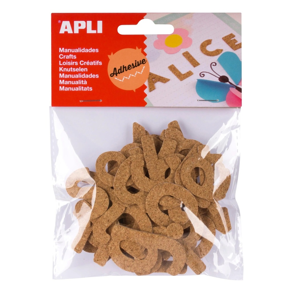 Apli Pack de 52 Letras de Corcho Adhesivas - Ideales para Scrapbooking - Decorar Libretas - Personalizar Regalos - Manualidades Creativas - Color Marron