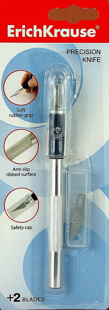 Erichkrause Cuchilla de Precision para Cortes de Papel - Cuerpo Metalico con Agarre de Goma - Cuchilla Segmentada de Acero - Resistente a la Corrosion - Incluye 2 Cuchillas de Repuesto