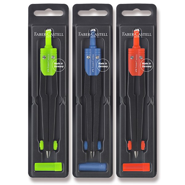 Faber-Castell Compas Escolar - Circunferencias de hasta Ø 360mm - Incluye Bote de Minas - Colores Surtidos