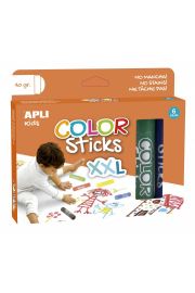 Apli Color Sticks xxl Temperas Solidas - Pack 6 Unidades de 40g - Tamaño xxl para Murales - Acabado Satinado sin Necesidad de Barniz - Secado Rapido en Menos de 3 Minutos - Efecto Cera o Tempera Segun la Presion